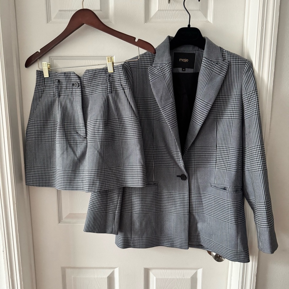 Maje Paris Plaid Blazer & Skirt Set (High-Waisted Mini with Built-In Shorts)